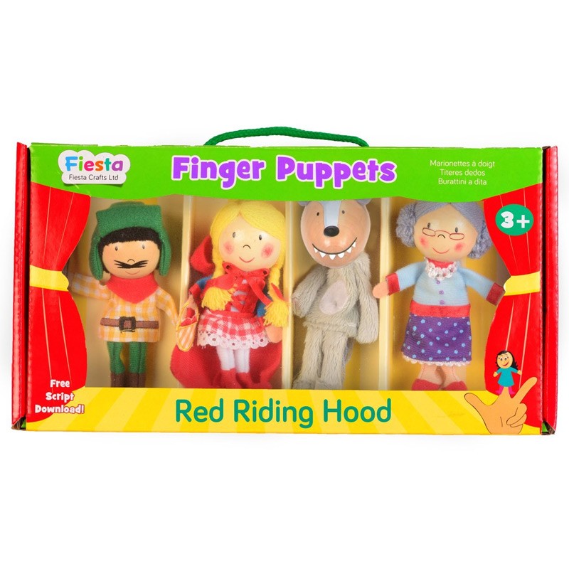 Lot de 4 marionnettes à main le chaperon rouge, la sorcière, la grand-mère  et le chasseur - Article Neuf